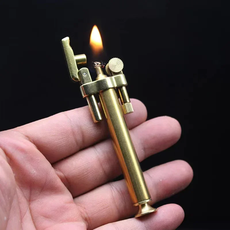 Torch Shaped Bamboo Lighter Small Portable Classic Retro Kerosene Lighter Men\'s Play Gadget