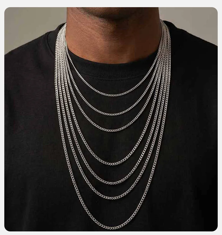 Vnox 45/50/55/60/65/70/80cm Silber- und Goldfarbene Gliederkette, Klassische Halskette für Männer, Edelstahl Mode Alltagsschmuck Geschenk – Detail 2