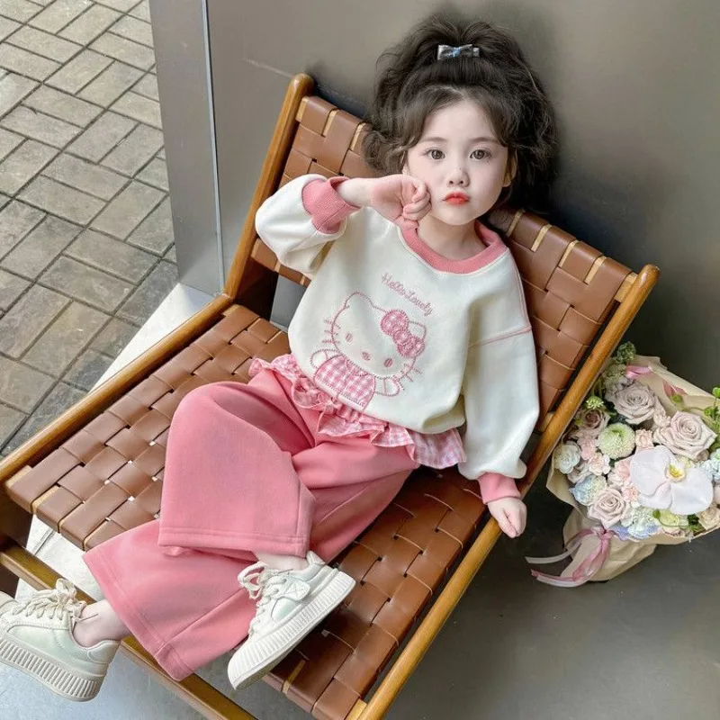 

Kawaii Hello Kitty Sanrio Student Cute Cartoon Comfortable Hoodie Children Warm Sportswear Trousers Birthday Gift for Kids