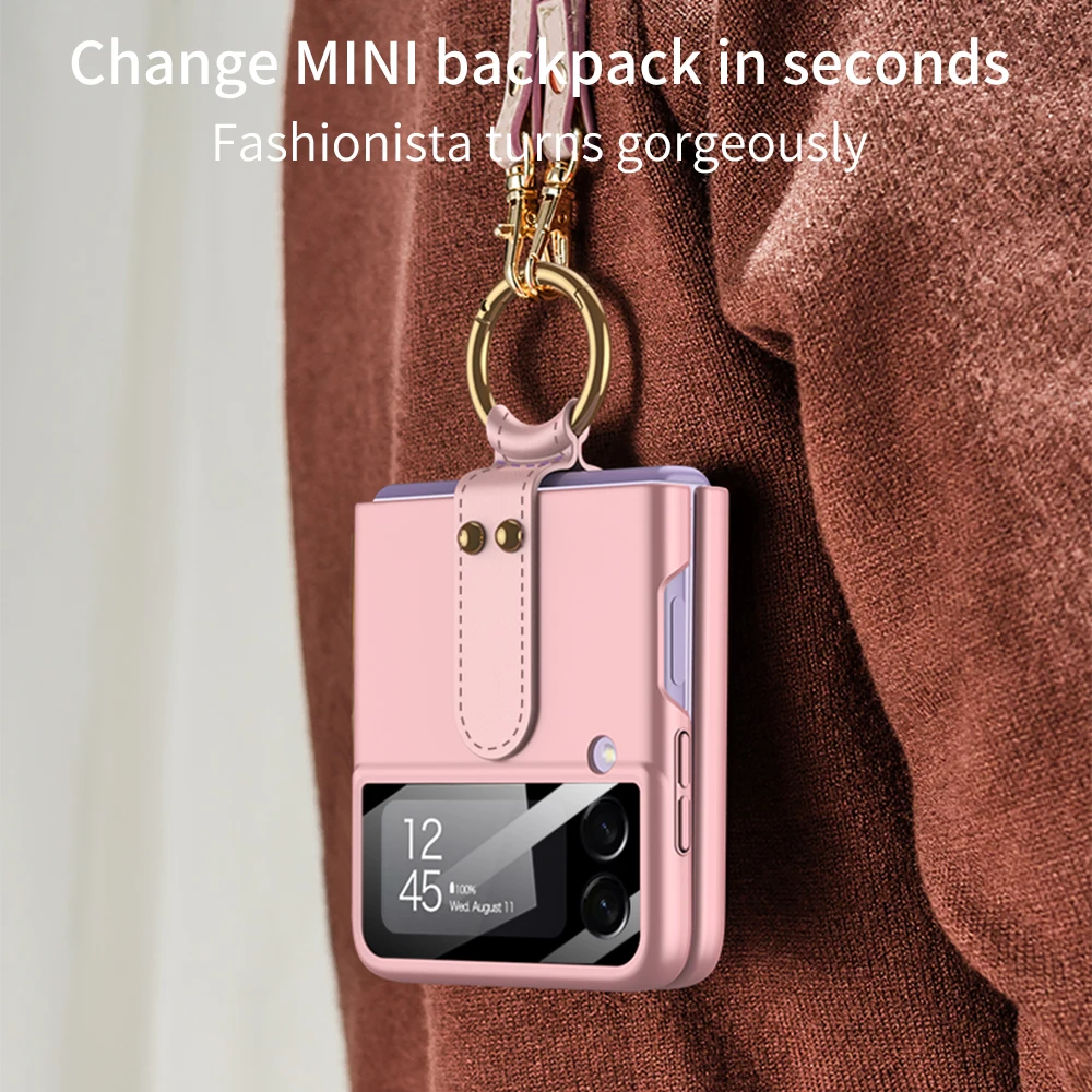 Mode-Ring Halter Shell Membran Faltbare Telefon Fall für Samsung Galaxy Z Flip 3 serie