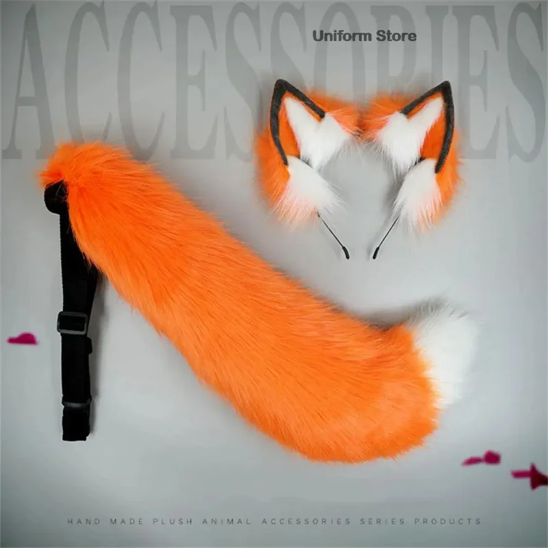 Peludo COS Anime bestia Animal orejas sombreros gato zorro oreja cola conjunto lobo diadema con orejas accesorios de Cosplay para fiesta Kawaii accesorios para el cabello
