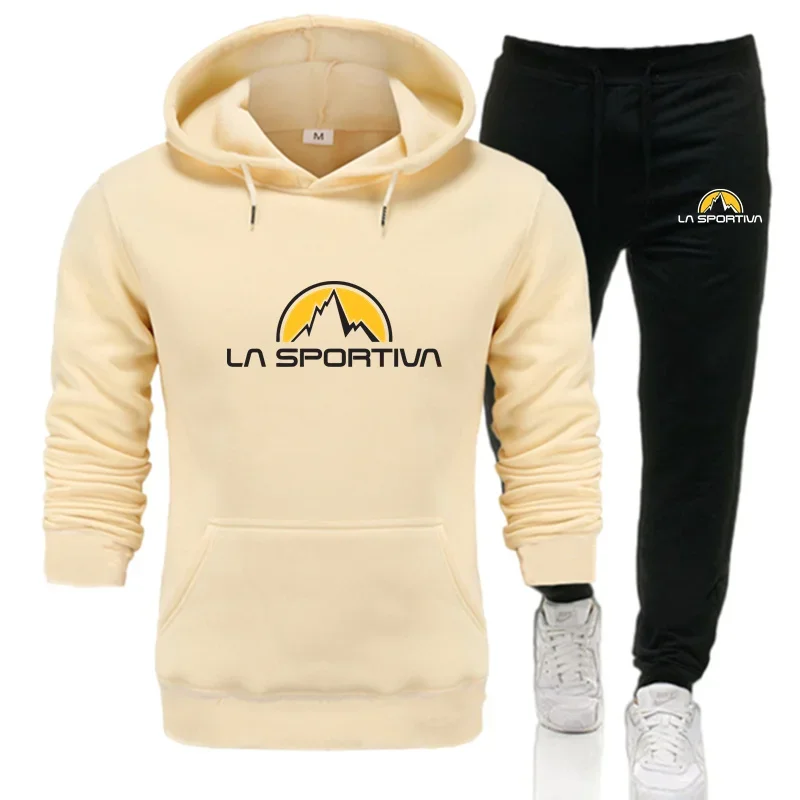 La Sportiva Мужской спортивный костюм, пуловер с капюшоном + спортивные штаны, спортивный костюм, повседневная спортивная одежда для бега, комплект мужской флисовой уличной одежды из 2 предметов