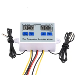 W1088 Komputer Podwójny cyfrowy czujnik temperatury LED Sterownik miernika Elektryczny termostat grzewczy 12V Termoregulator