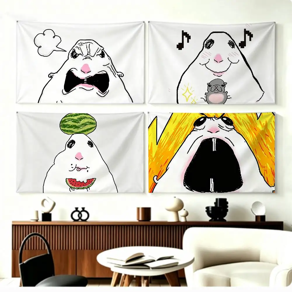 CartoonHC-Hamster Caveman   Flags Wall Hanging Background Art Banner for Bedroom Home Outdoor Decor