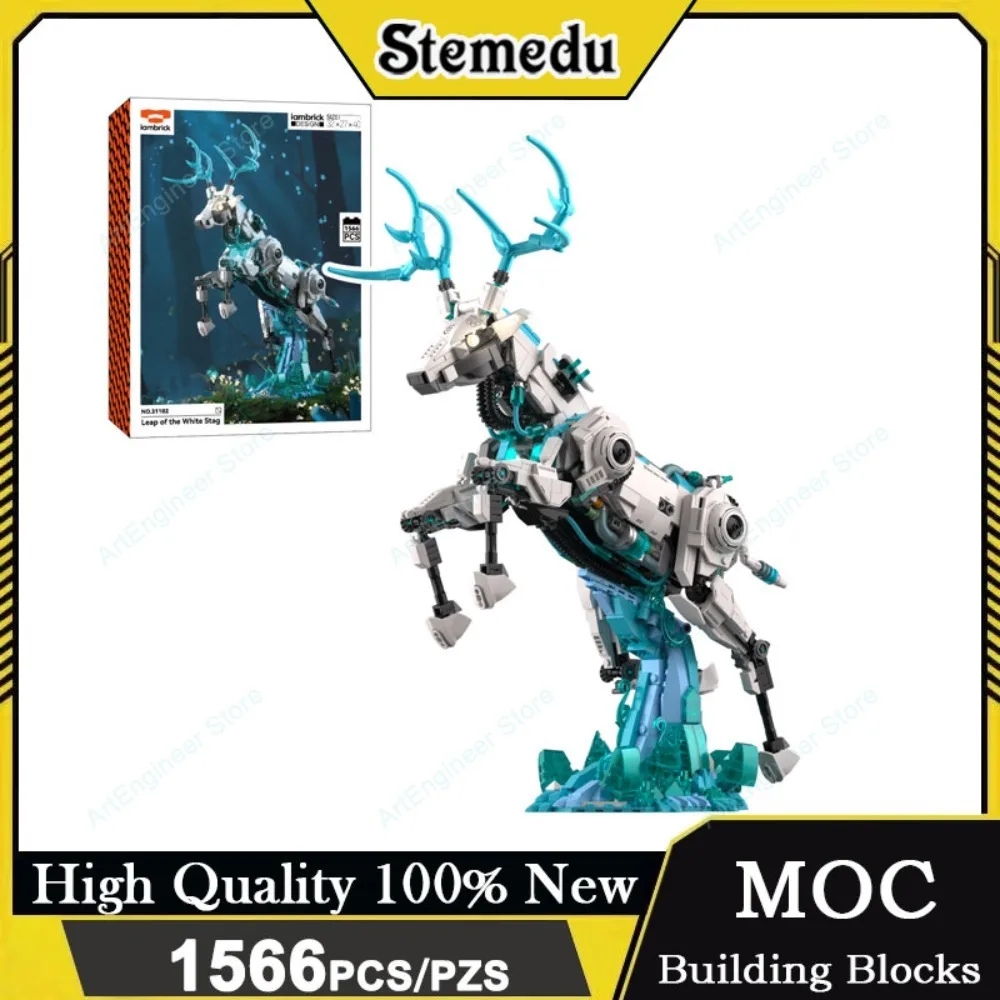 

1566 шт., набор для сборки белого оленя, модель Majestic оленя с подставкой, MOC, игрушка-головоломка с животными для детей, коллекционные рождественские подарки