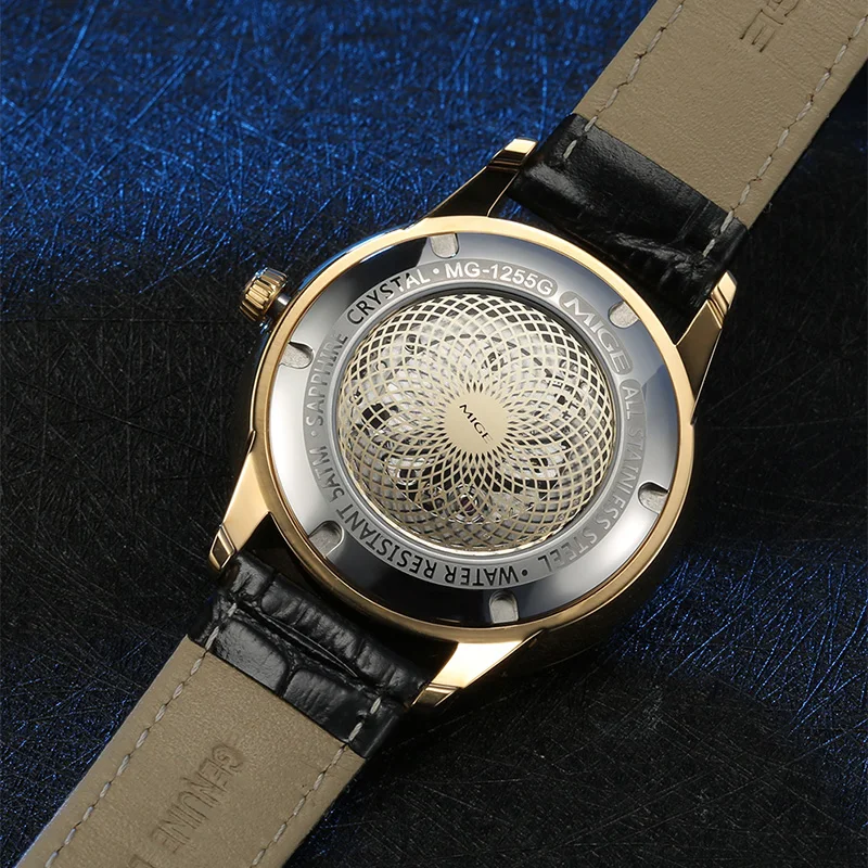 MIGE оригинальные автоматические механические часы Miyota для мужчин, водонепроницаемые светящиеся сапфировые часы с календарем из нержавеющей стали, мужские наручные часы