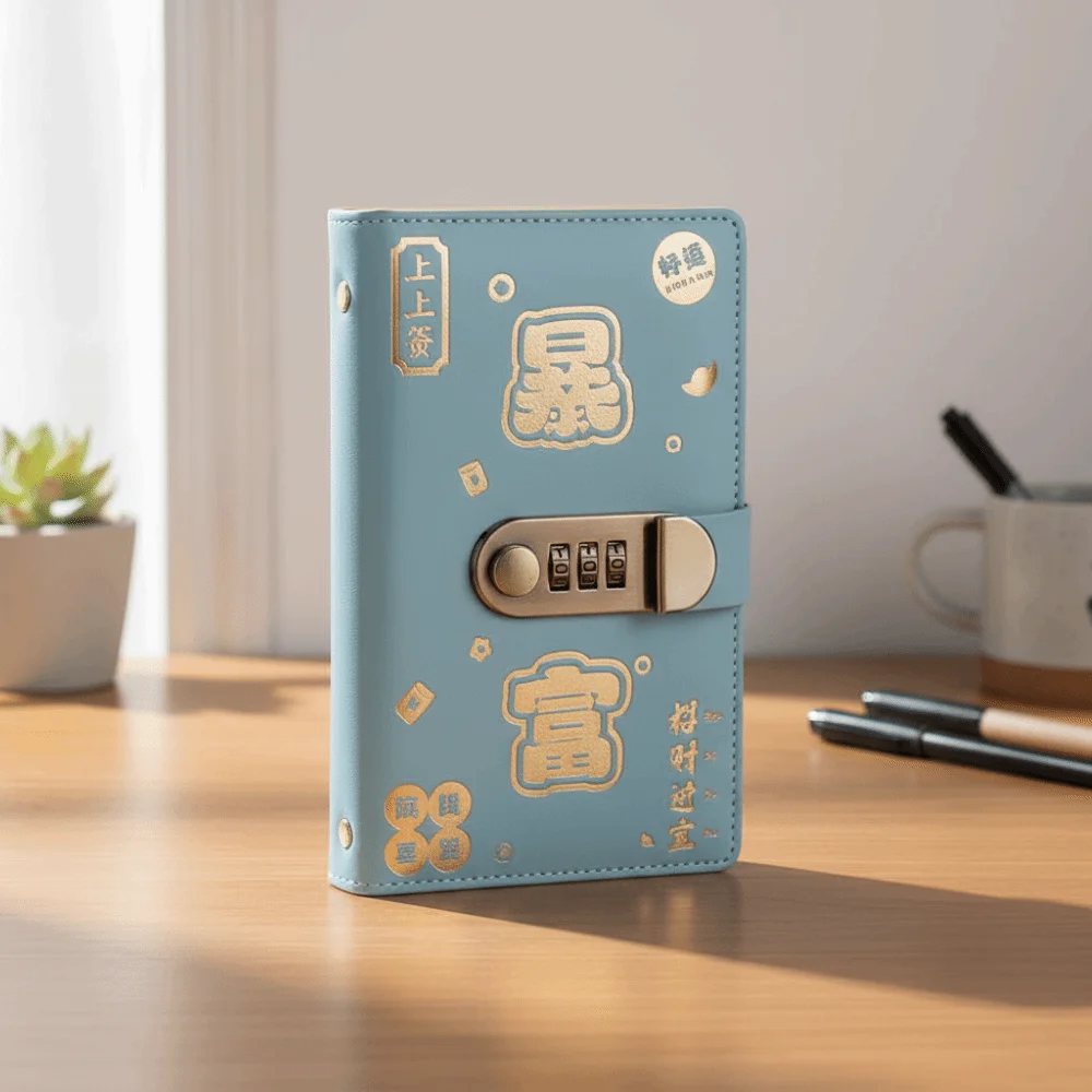 مع قفل بكلمة مرور توفير المال الموثق كتيب بو الجلود الميزانية الموثق مع قفل A6 50 ورقة مخطط المنظم للجنسين #4