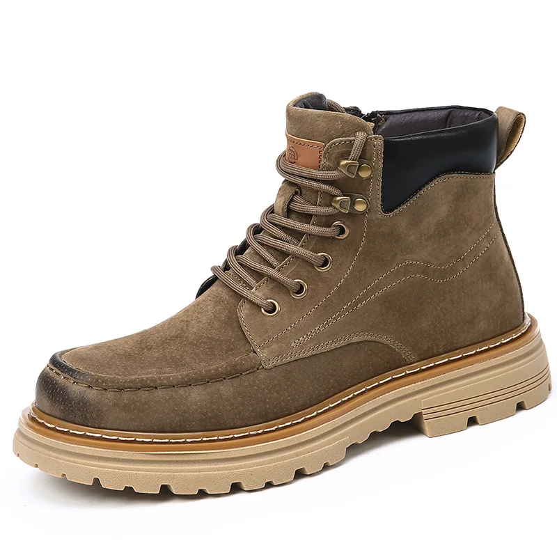 

Autumn Winter New Pig Leather Boots Men British Fashion Casual Outdoor Work Boots Man Solid Color Designer Platform Shoes Male
