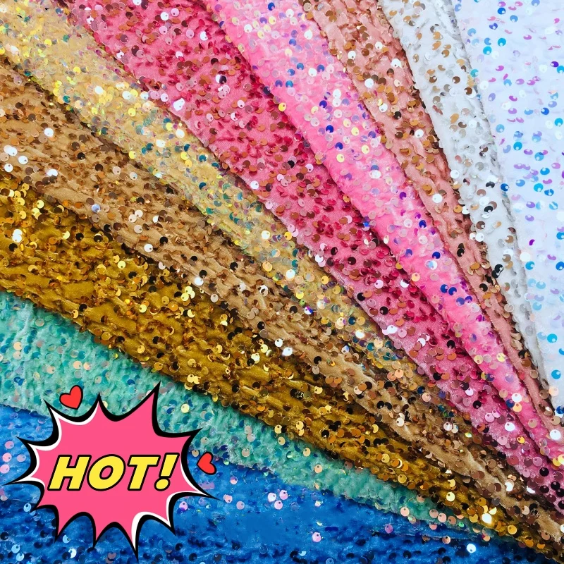 Sequin Fabric Soft Velvet Sequins Linen Fabric Sewing Cloths Making Glitter Fabric for Dress Wedding Decoration DIY Crafts Cloth