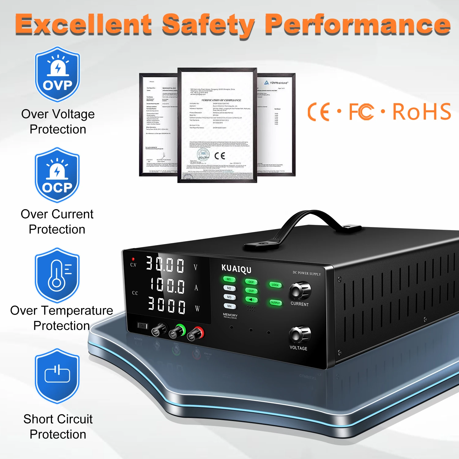 3000W Lab แหล่งจ่ายไฟ 300V 200V 100A 60A 50A Bench แหล่งจ่ายไฟ Overcurrent ป้องกันนาฬิกาปลุก OVP เอาต์พุตสวิทช์ควบคุมซอฟต์แวร์