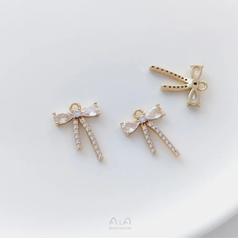 

1Pcs Copper Charms 14K Gold Color Miniature Zircon Bow Pendant DIY Bracelet Necklace Pendant Earrings Ear Jewelry Pendant