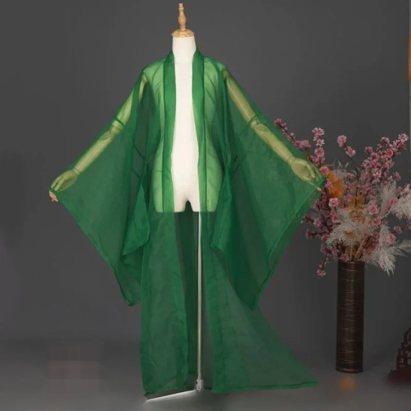 Chinese Traditional Hanfu Overcoat Women Men Chiffon Cardigan Cloak Ancinet Fairy Costume Large Sleeve Blouse Folk Dance Costume