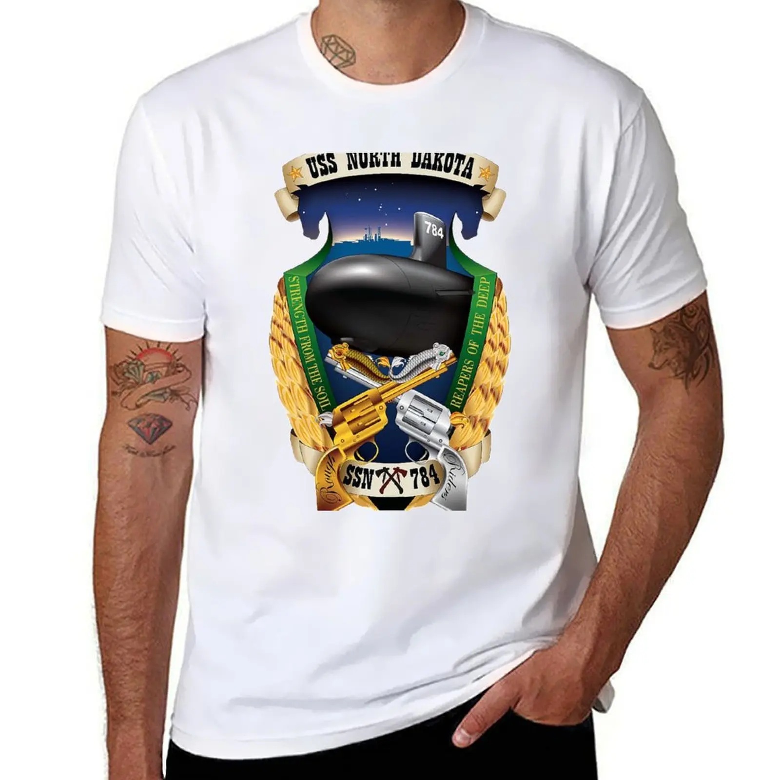 SSN-784 USS North Dakota Crest T-shirt Blouse funnys blanks Men's t shirts