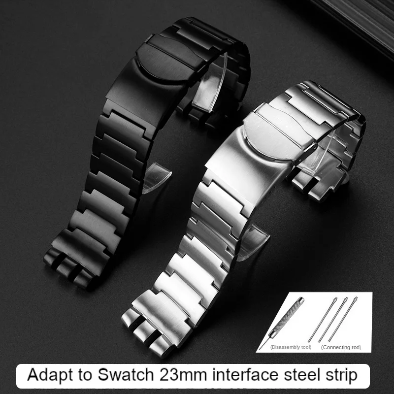 

23mm Stainless steel strap For Swatch YOS440 449 401G 447 448 strap silver bands bracelet tools