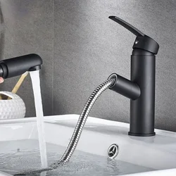 Pull-out Type Faucet Bathroom Basin Hot and Cold Water Tap Household Countertop Single Handle Faucet Bathroom Accessories
