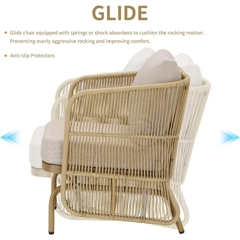 home.Patio Furniture Set-6 Pieces All-Weather Wicker Outdoor Furniture with Coffee Table and Rocking Wicker Chairs, Patio Conver