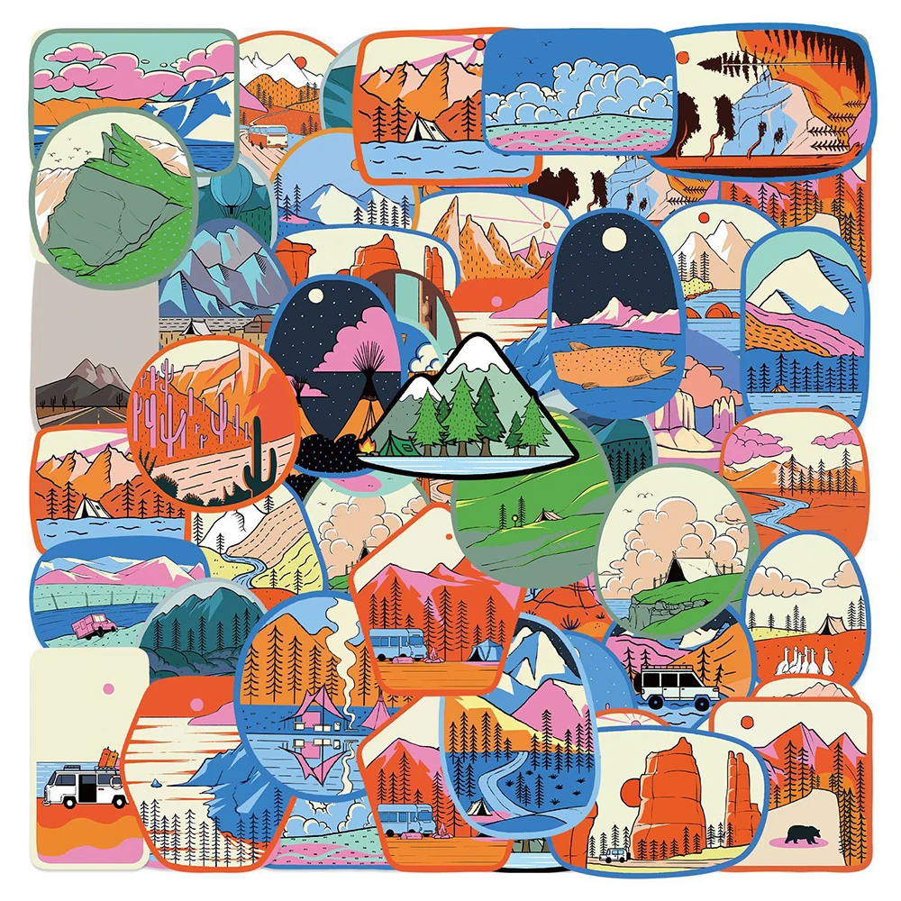 10/30/50pcs Cartoon Outdoor Camping Stickers Travel Decals DIY Phone Case Guitar Laptop Diary Funny Graffiti Sticker Decoration