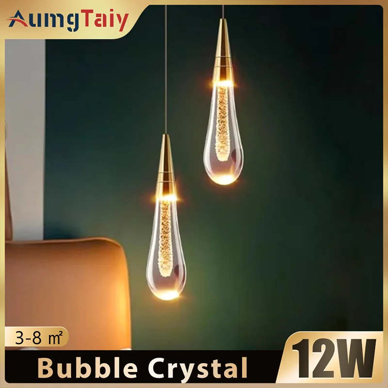 LED Pendant Lights Indoor Lighting Hanging Lamp Water Drop Bubble Crystall Bedroom Dining Room Decoration Pendente iluminação