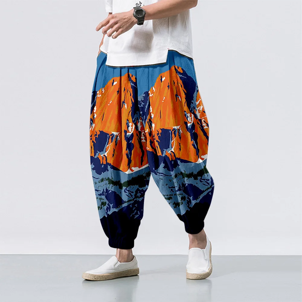 Nature and Mountains Printed Casual Beach Harem Pants Men Hip Hop Nine Points Trousers Jogger Sweatpants