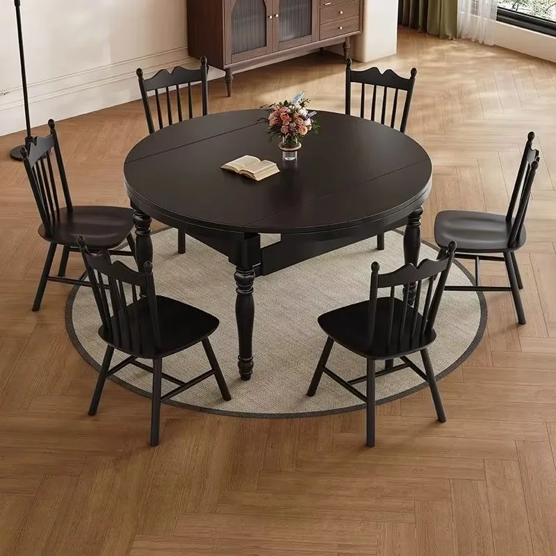 Vintage Solid Wood Extendable Dining Table Round Kitchen Table With Leaf For 6-8 People Modern Farmhouse Dinner Furniture