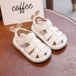 Sandalias de verano anticolisión para bebés y niños, zapatos para niños pequeños, sandalias de playa de fondo suave de cuero genuino para niños