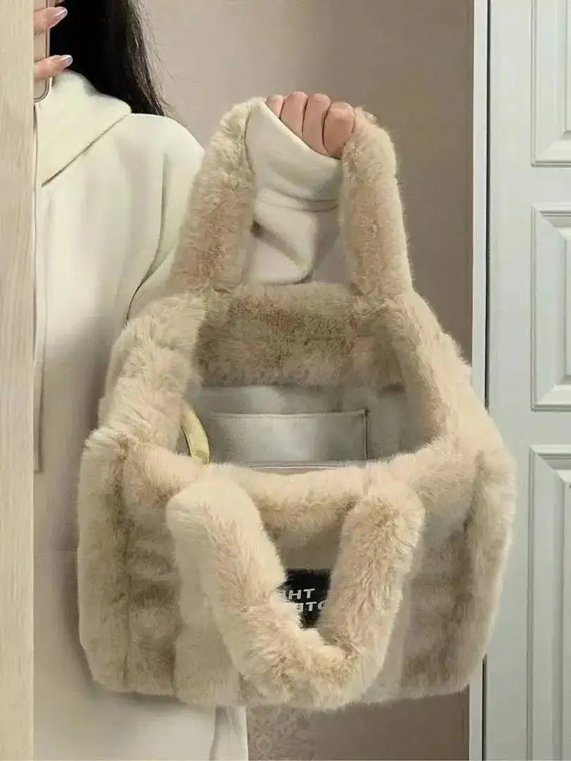 

Bloom Casual Plush Tote Women Autumn Winter Fur Large Capacity Handbag Ladies Haruku Aesthetic Messenger Bag Handbags