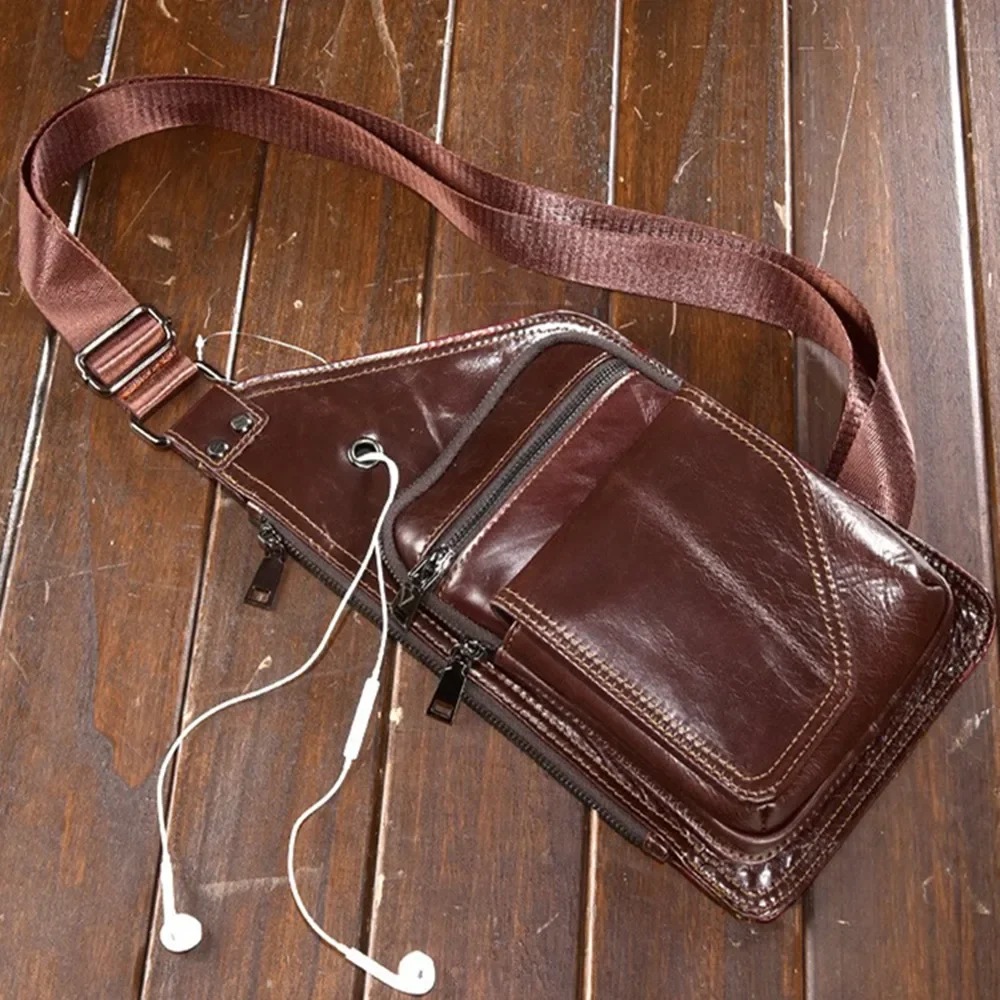 Man Chest Bag Genuine Leather Shoulder Messenger Pack First Layer Cowhide Tablet Computer Storage Package Travel Leisure Handbag