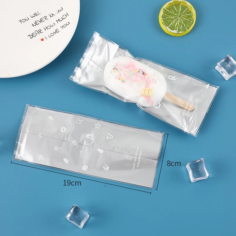 300pcs Transparent Ice Cream Plastic Bag Handmade Popsicle Cake Bread Chocolate DIY Packaging Gift Bags 8x19cm