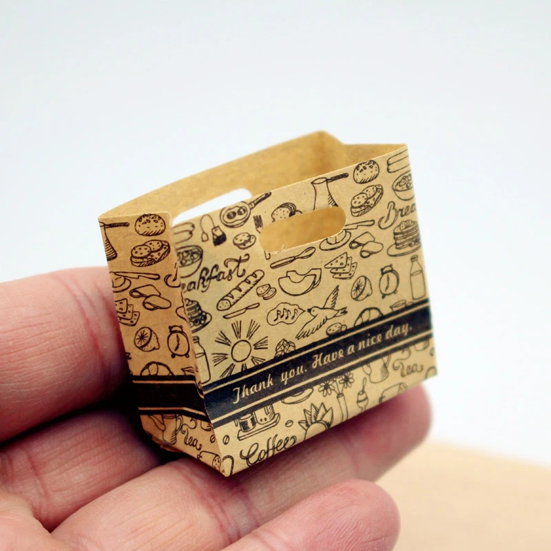 【BS】2 Pezzi 1/12 Mini Sacchetti Vuoti per Pane in Carta Simil-Pelle, Modello per Casa delle Bambole, Sacchetti per Alimenti, Accessori per Casa delle Bambole