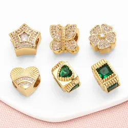 OCESRIO Green Crystal Rectangle Heart Charms for Bracelet Copper Gold Plated CZ Butterfly Star accesorios de joyería chma287