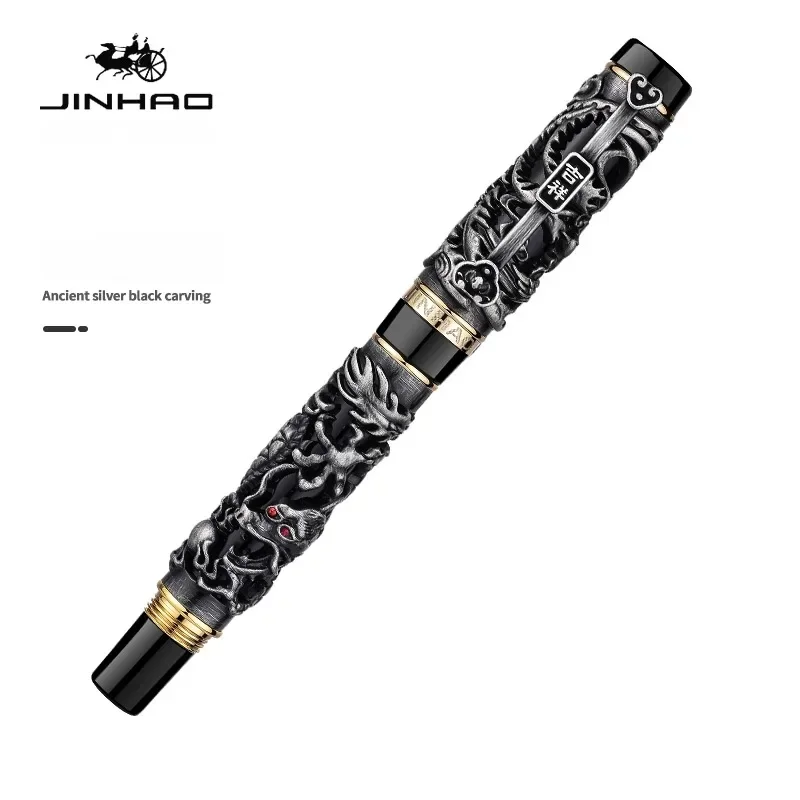 Imagem -06 - Jinhao 3d Dragão Alívio Caneta Fonte Luxo Phoenix Caneta de Metal Dourado 0.5 1.0 mm Nib Escrita Material Escolar Escritório Papelaria