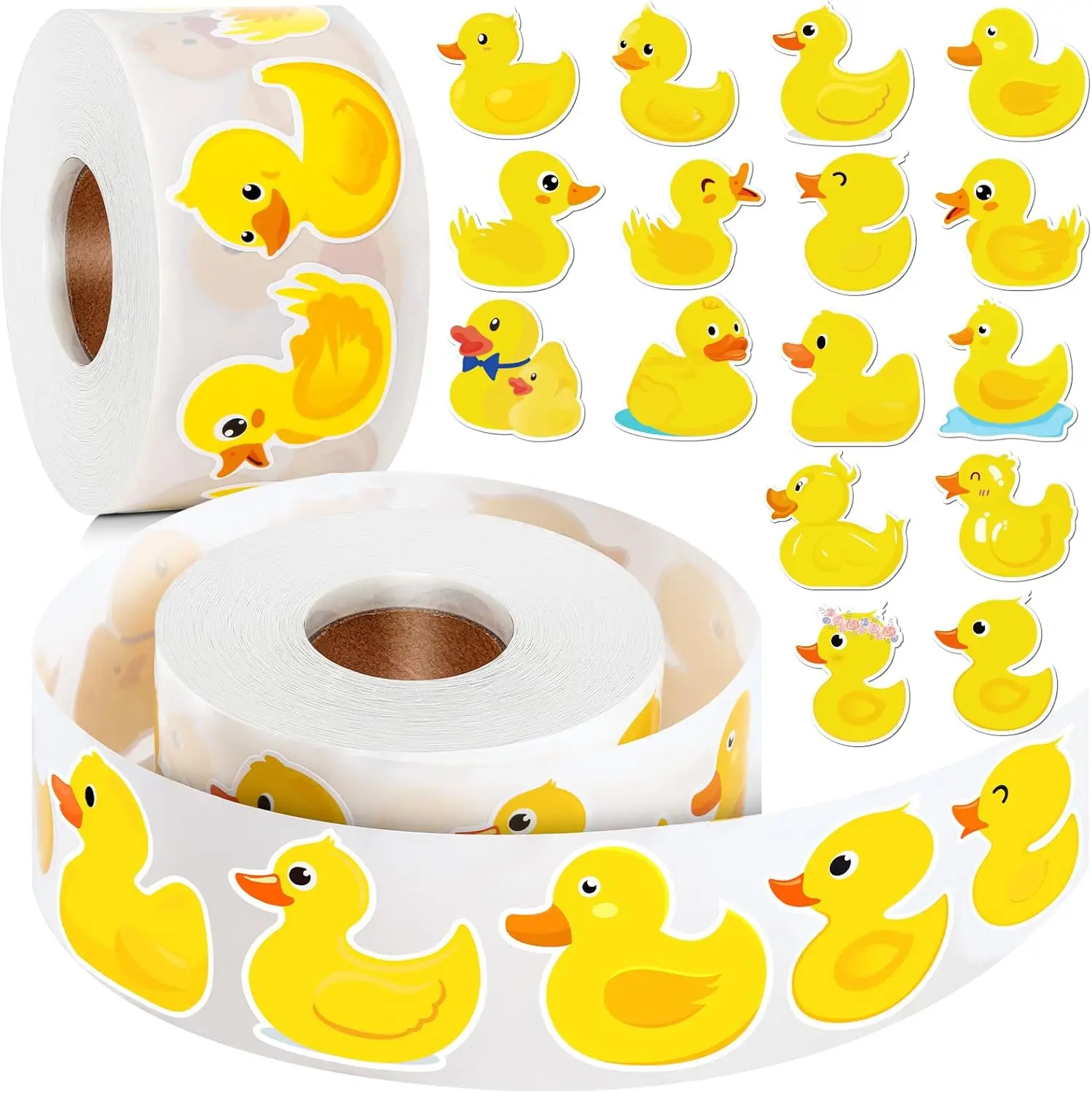 1000Pcs Duck Stickers Cute Rubber Yellow Ducks Roll Present For Duck Birthday Meeting Favor Water Bottles Notebook Decorations