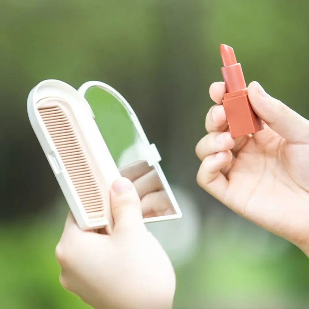 Touch-up Mirror Ice Cream Shape Hand-Held Mirror With Comb Mini Compact Make-Up Mirror Folding Portable Cosmetic Mirror Women