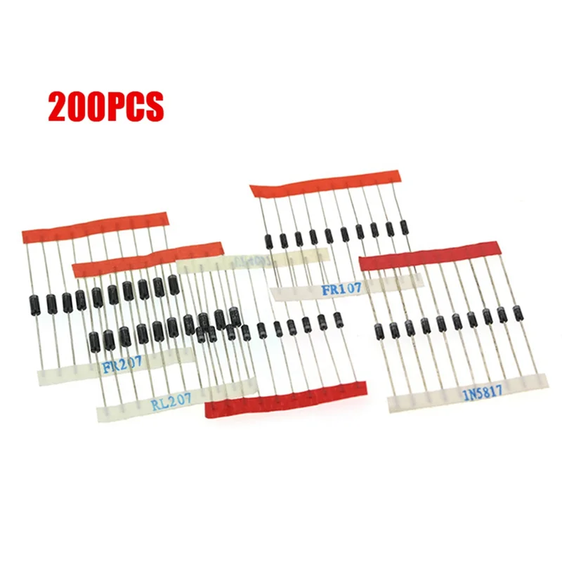 ABLU-200PCS 정류 다이오드 샘플 팩 14종 1N5404 RL207 FR207 FR107 UF4007 모음