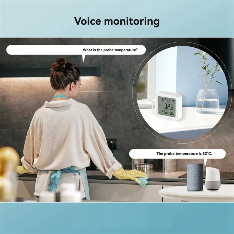 Sensor inteligente de temperatura y humedad Tuya, Wifi en casa, con sonda externa de 1M, aplicación remota, medidor de temperatura y humedad