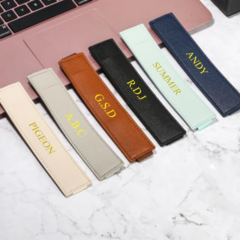Portable Custom Name Notebook Pen Pouch With Strap Leather Pen Bag Business Capacitive Pen Slots School Office Wholesale Gift