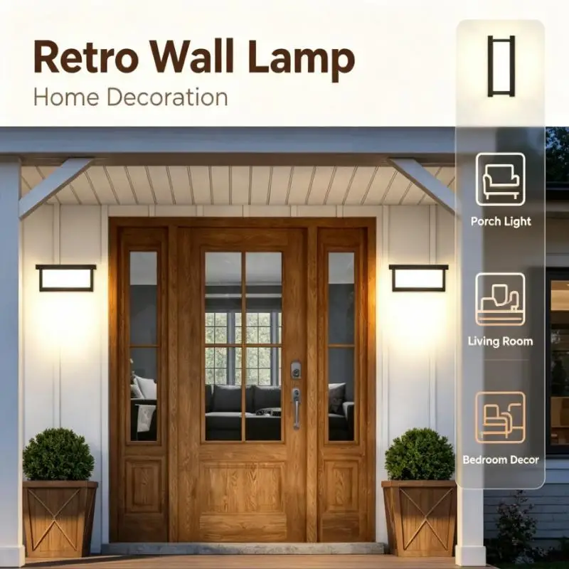 Retro LED Rectangular Wall Lamp Indoor Outdoor Porch Light Living Room Bedroom Courtyard Home Decor Vintage Style Lighting!