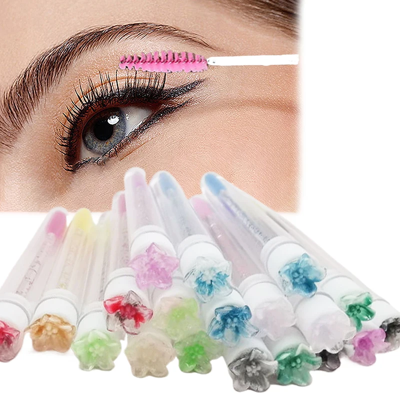 1 STKS Wimperborstel Buis Met Bloem Handvat Lash Extension Make-up Borstel Stofdicht Wenkbrauw Kam Beauty Tools