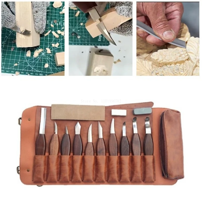 

13-piece Set Carving Knife/Square Wooden Handle Handmade DIY Figurine Seal Engraving Wooden Block Details Digging Knife Tools