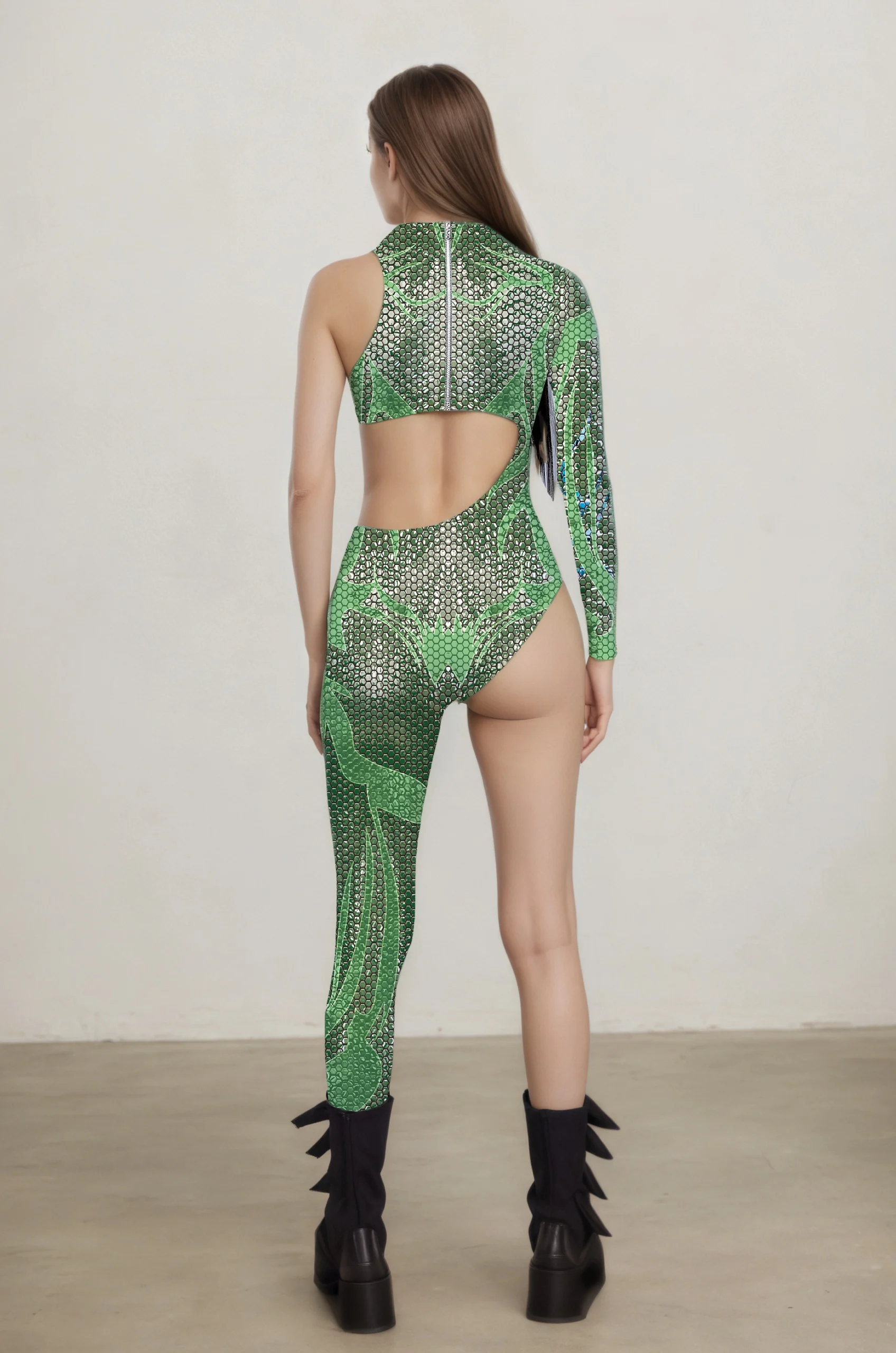 IOOTIANY Bunter Asymmetrischer Urlaubs-Bodysuit Kostüm Party Performance Jumpsuit Sexy Ausgeschnittener High-Grip Strandanzug Badeanzug – Detail 13