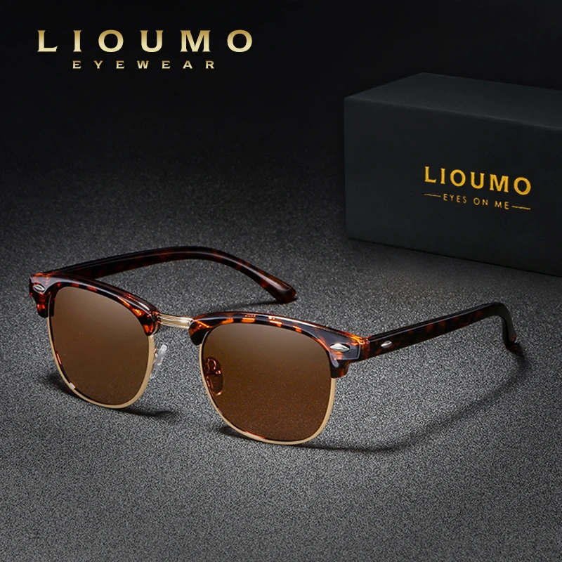 LIOUMO Trendy Rivet Frame Cat Eye Sunglasses For Men Polarized Mirror Blue Glasses Women Anti-Glare Driving Goggles zonnebrillen