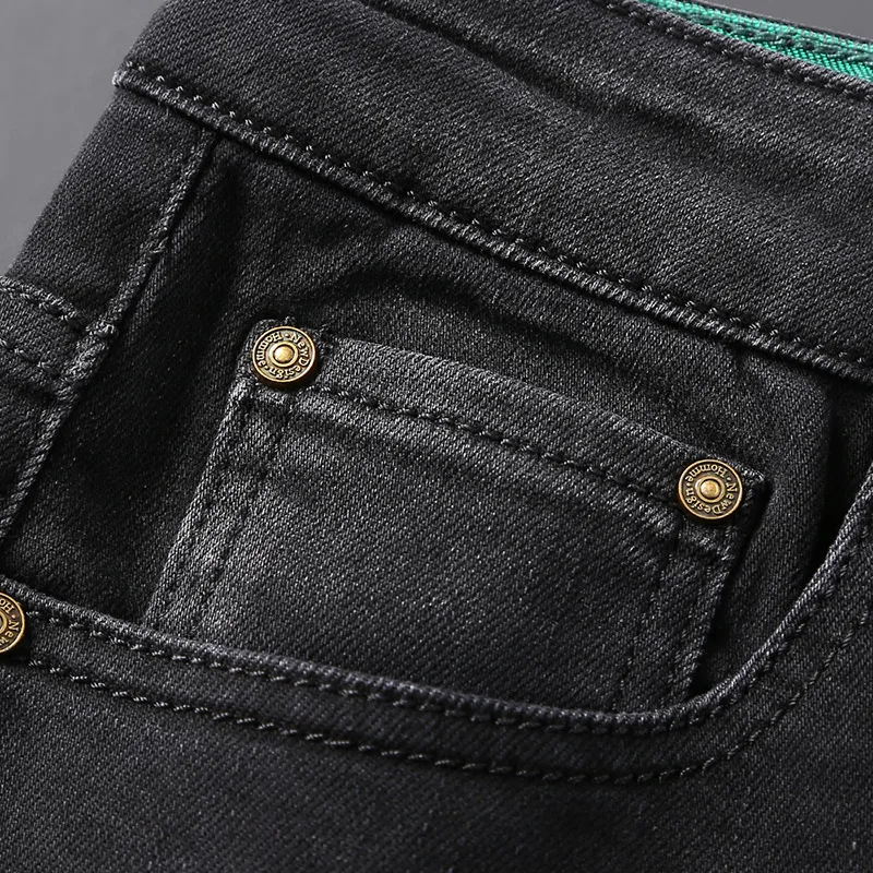 Autumn and winter grey black elastic jeans for men, slim fit, small straight leg, high-end trendy and fashionable men's pants