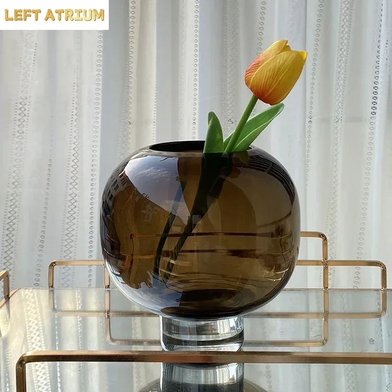Minimalism Amber Color Glass Vase Floral Vases Desk Decoration Flower Arrangement Hydroponics Flower Pots Modern Home Decor