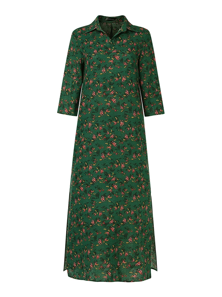 2025 Autunno Moda Abiti con stampa floreale ZANZEA Abito lungo da donna Vintage Manica 3/4 Lavoro Vestito estivo Robe Femme Abiti bohémien