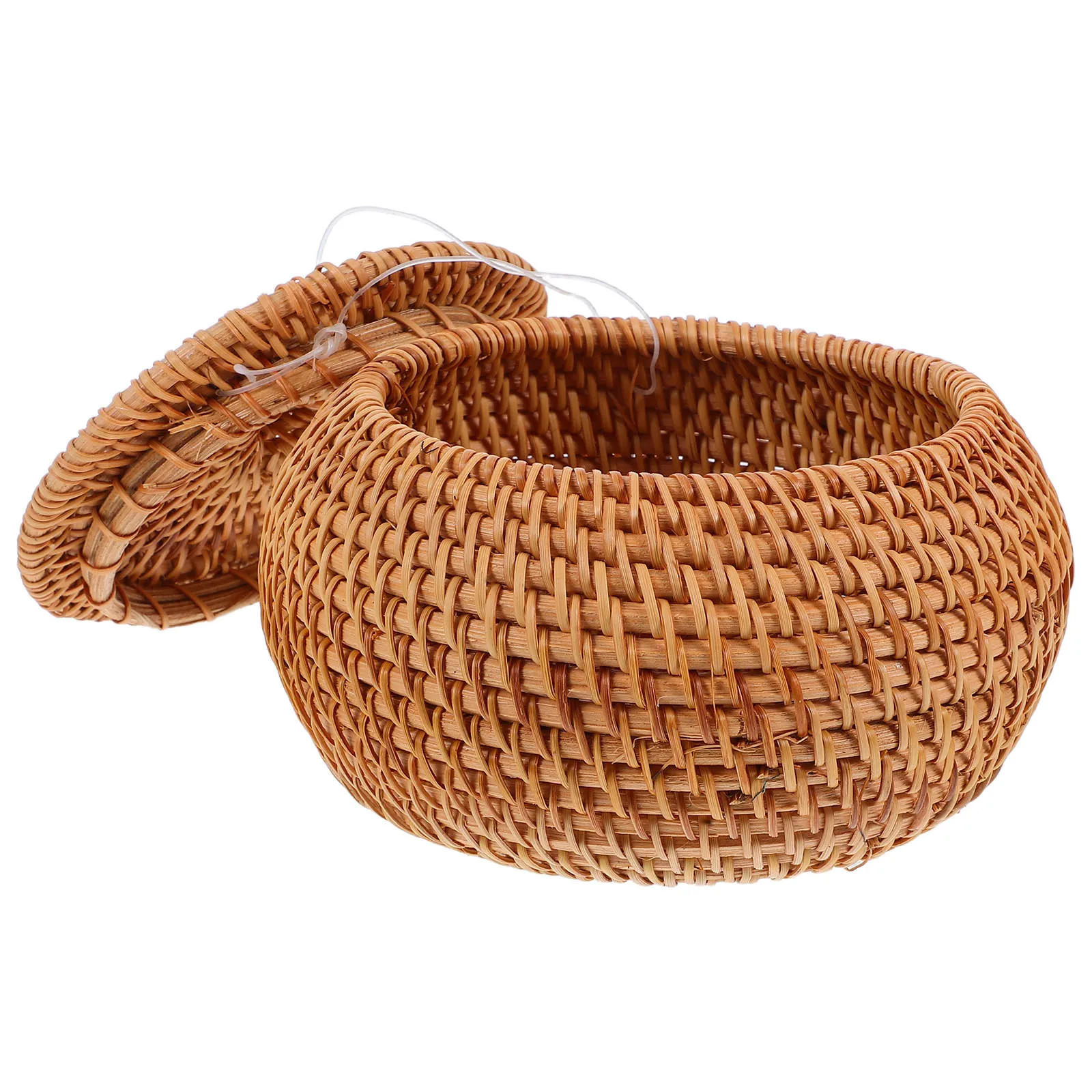 

Round Small Rattan Basket Lid Handwoven Decorative Storage Organizer Box Home Kitchen Bathroom Shelf Small Rattan Storage Basket