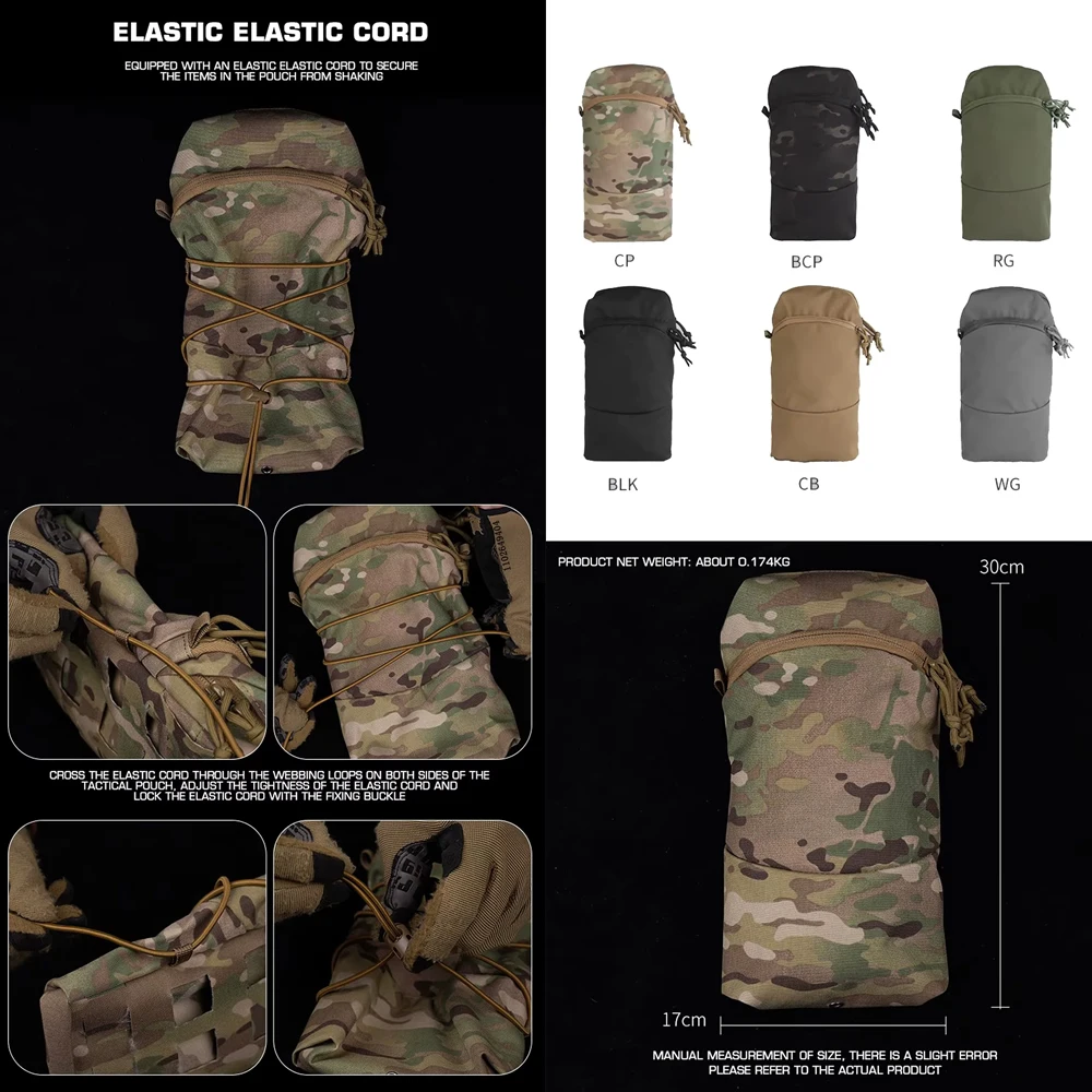 

GP Vertical 12X6 Sundries Bag Tactical Molle Back Panel Accessory Bag Multi functional Camo Universal Pouch