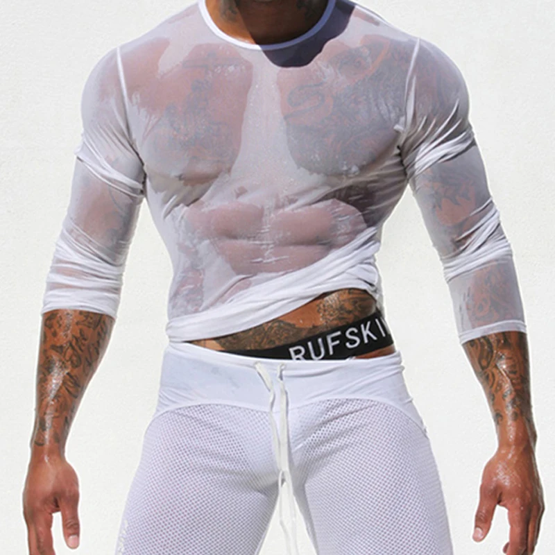 CLEVER-MENMODE Unique T-shirt Men Sexy Transparent Long Sleeve Tees Tops T Shirt Undershirt See Through Fitness Slim Casual image 5