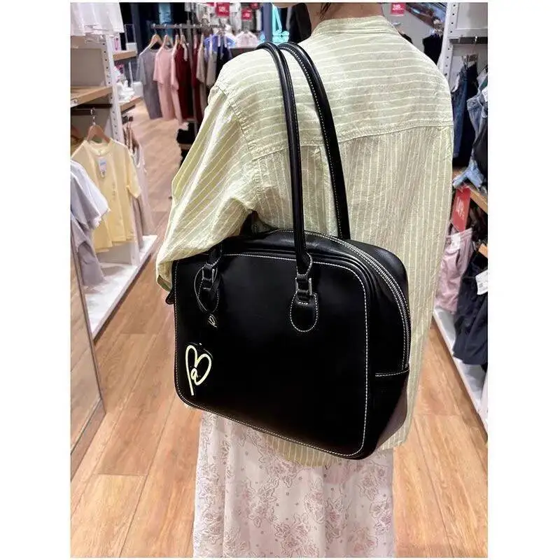 Bloom Vintage Coffee Handbag Wallet Women Retro Jk Uniform Large Capacity Tote Female Haruku Shoulder Bowling Bag 2025