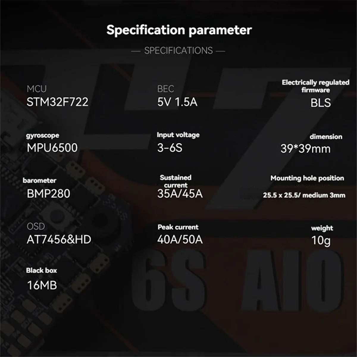 A03R F7 35A AIO Flight Controller STM32F722 Onboard MPU6500 Gyroscope 25.5x25.5MM BLHELIS 3-6S for RC FPV Racing Drone