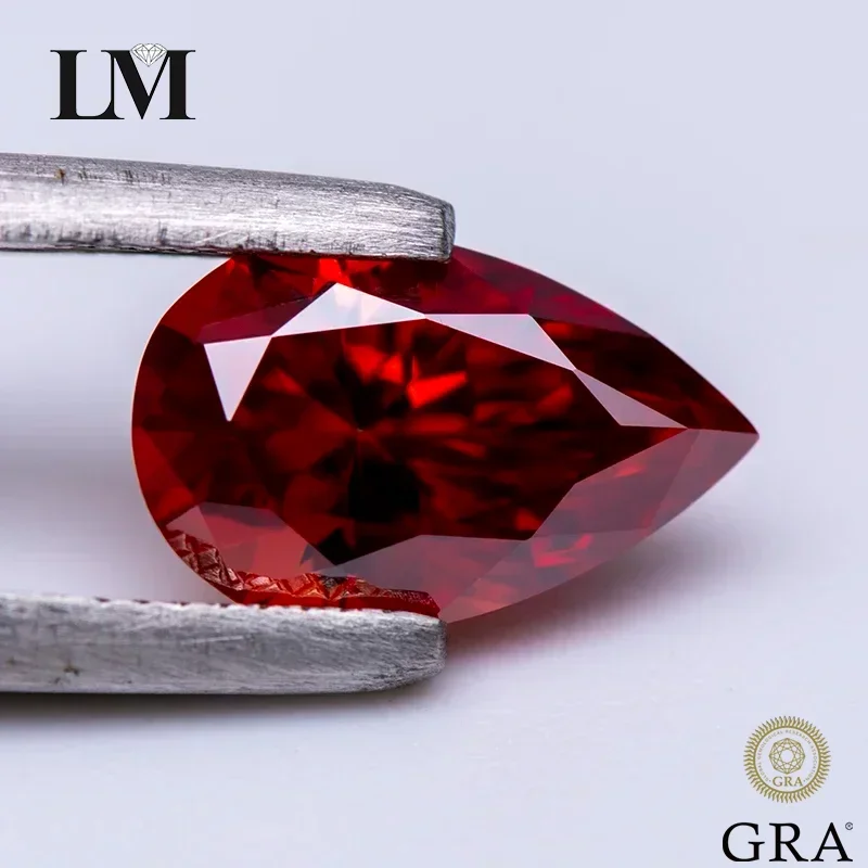 

Top Moissanite Stone Garnet Color Pear Cut Gemstone Lab Grown Diamond For Charms Diy Advanced Jewelry Making With Certificat